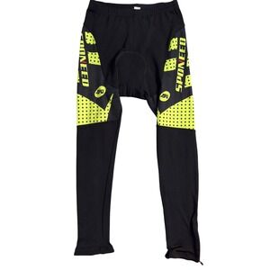 SPONEED Mens Padded Cycling Pants Black Neon Yellow Full Length Bike Tights L